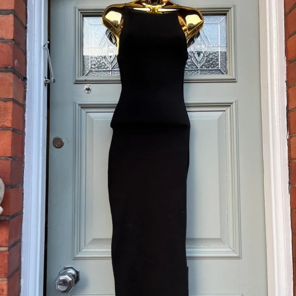Zara Elegant Black Strapless Dress with Gold Detail